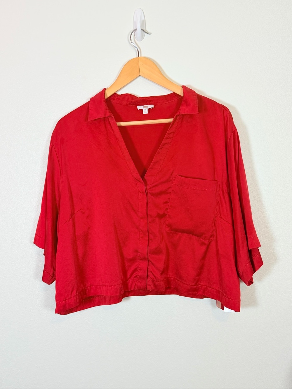 Lunya Washable Silk Button Down Pajama Top Sleep Shirt Red XL Luxury Loungewear